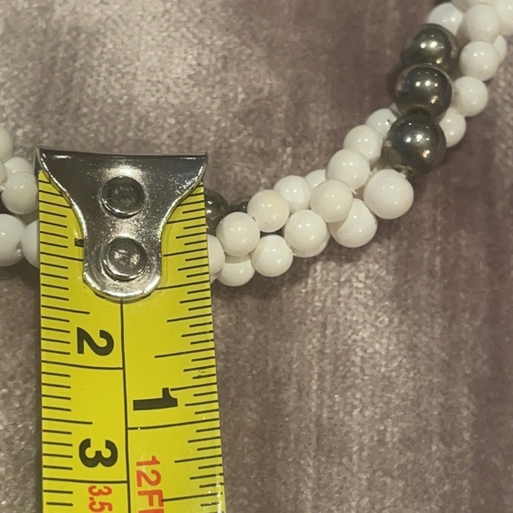 White & Silver Faux Pearl Necklace 16” - Picture 7 of 7
